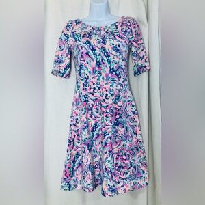 Lilly Pulitzer Celia La Playa Dress XS Fit & Flare Crew Back Zip Short Sleeve